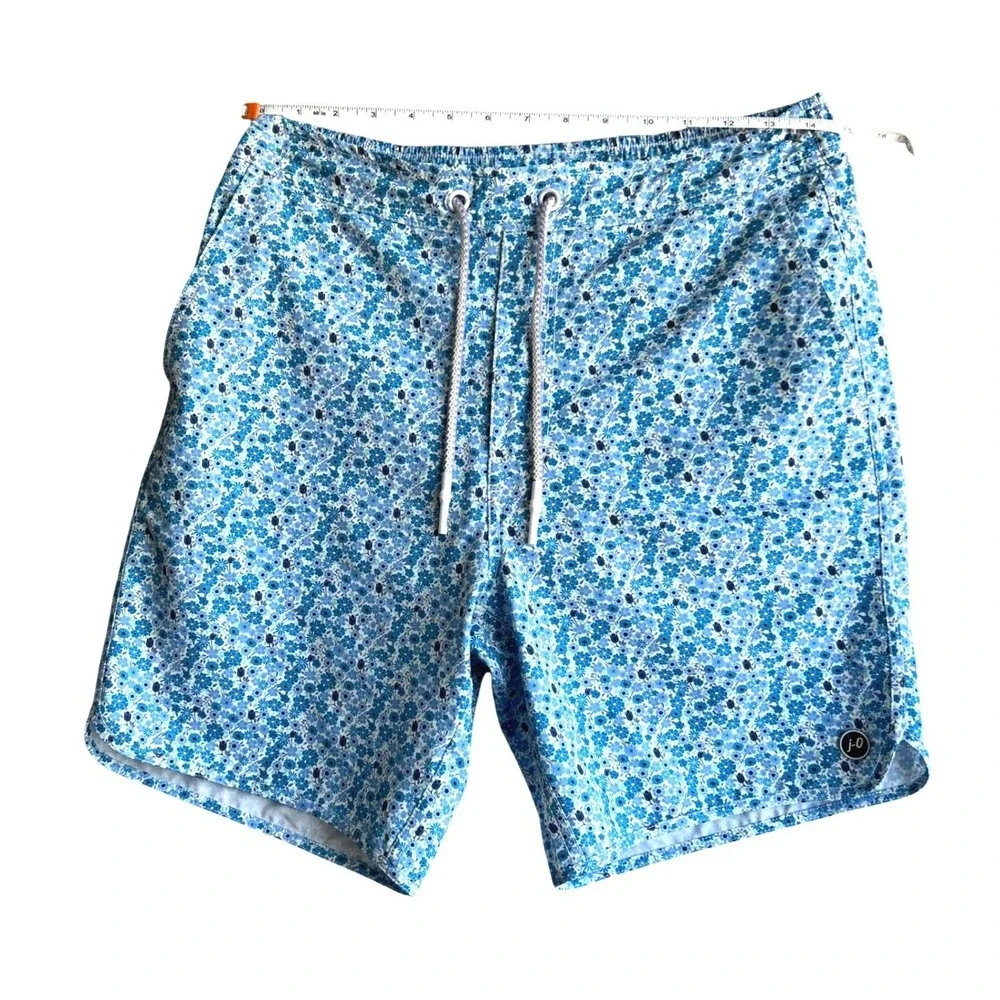 Johnnie-O Mens Blue Floral Swim Trunks Elastic Waist Mesh Lined Size S Small